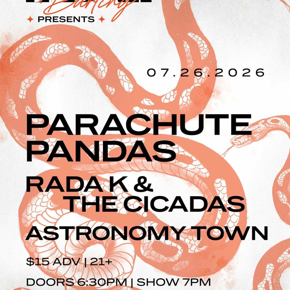 Parachute Pandas, Raka K & the Cicadas, & Astronomy Town